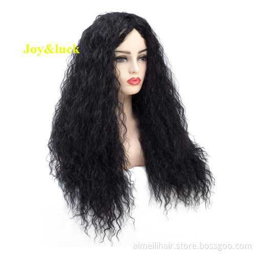 24inch Long Afro Kinky Curly Wig Black Color Fashion Synthetic Wigs for Women Hair Style